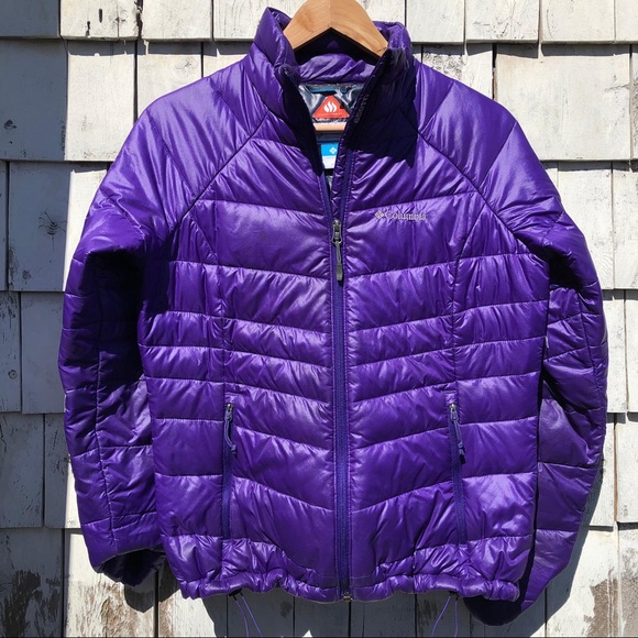 purple long turbodown jacket coat